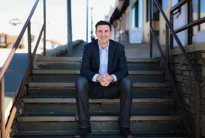 ben debow sitting on stairs
